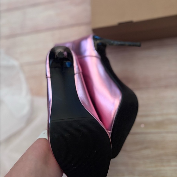 Pink Lace-Up Peep Toe Heeled Boots - Picture 5 of 6